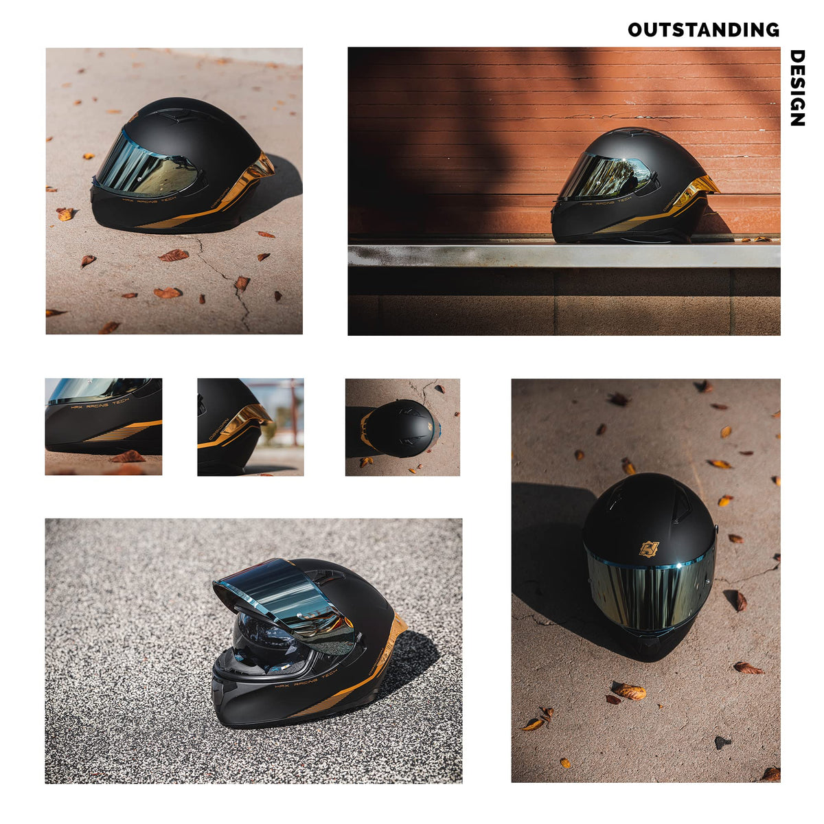Full Face Dual Visor Adult Motorcycle Helmet Matte Black Gold J52860