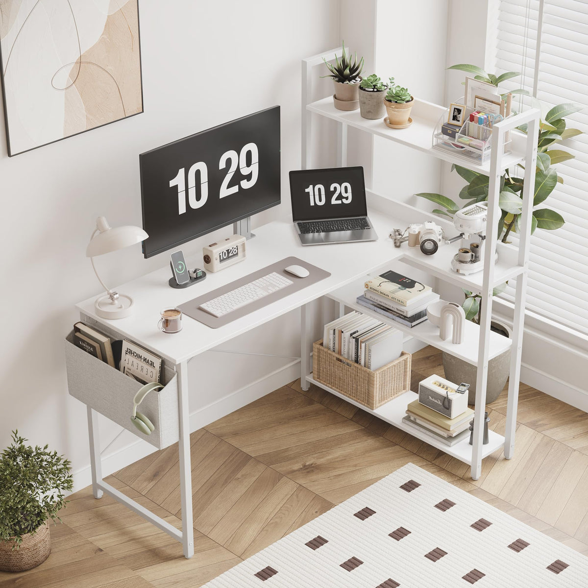 47 Inch White Computer Desk with Bookshelf G90593