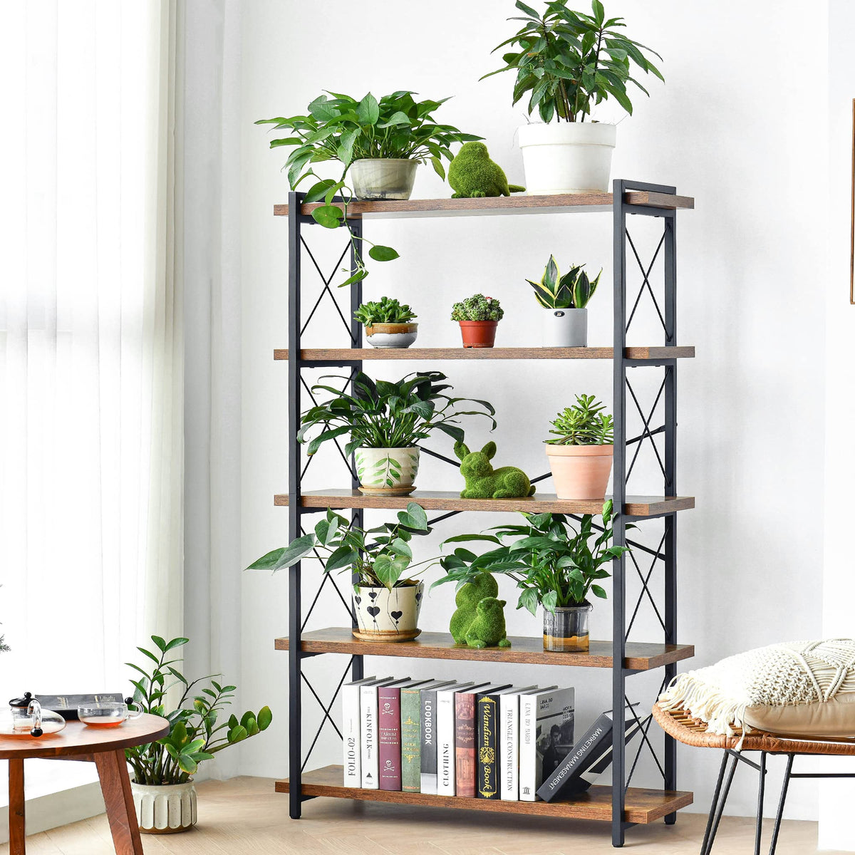 5-Tier Industrial Bookshelf with Metal Frame K229