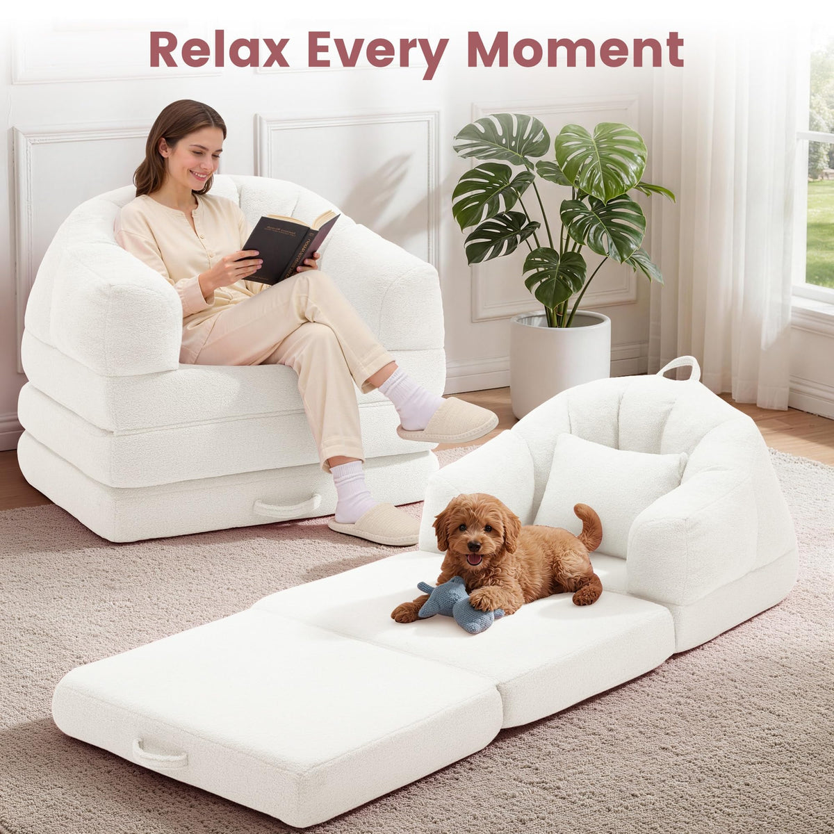 Beige 2 in 1 Convertible Sleeper Sofa Bed X747