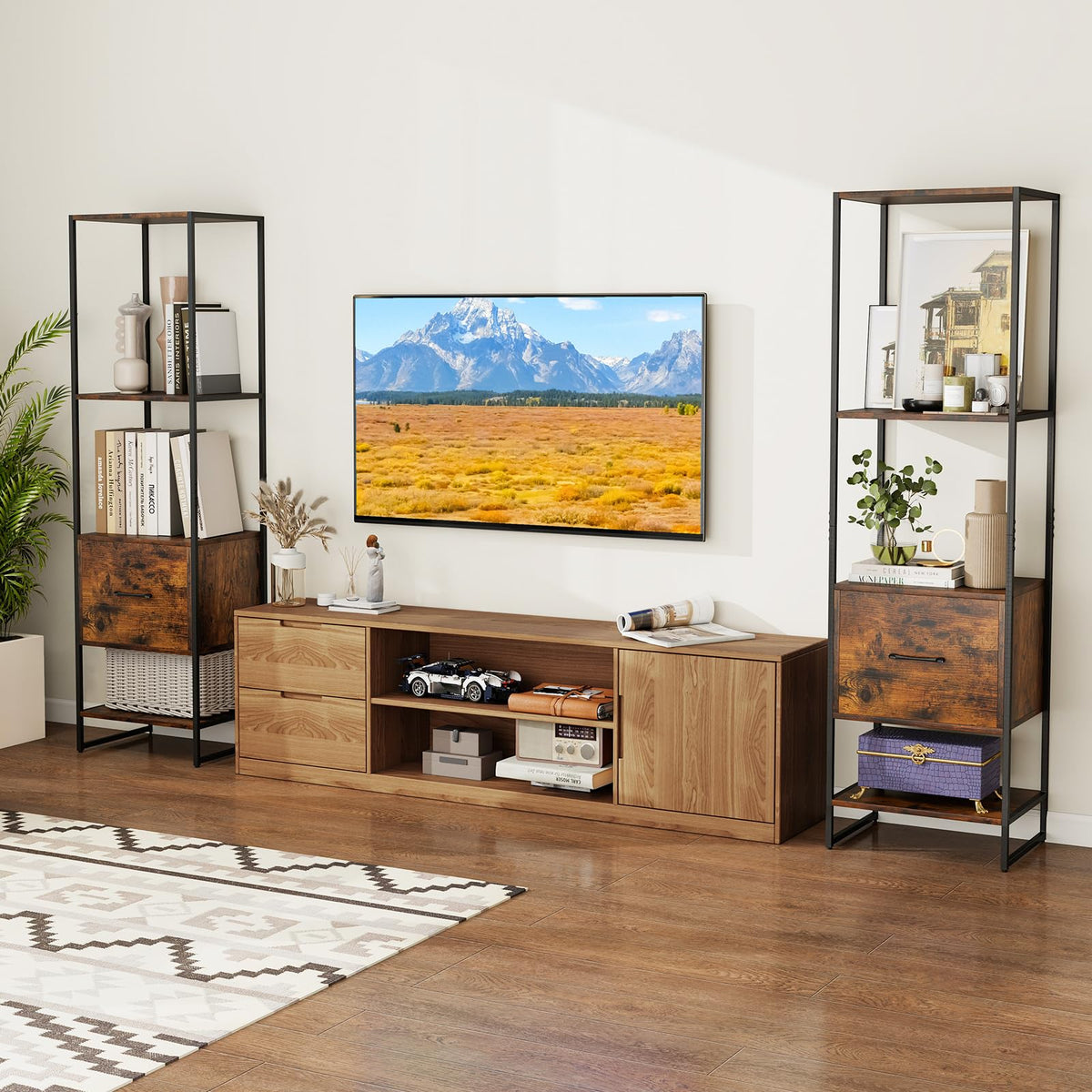 5-Tier Bookshelf with Drawer Narrow Bookcase W6338