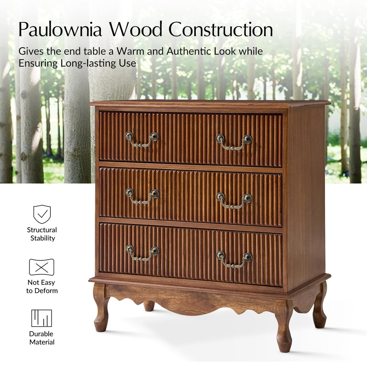 Set of 2 Wood Side Table with 3 Drawers and Charging Station F342029