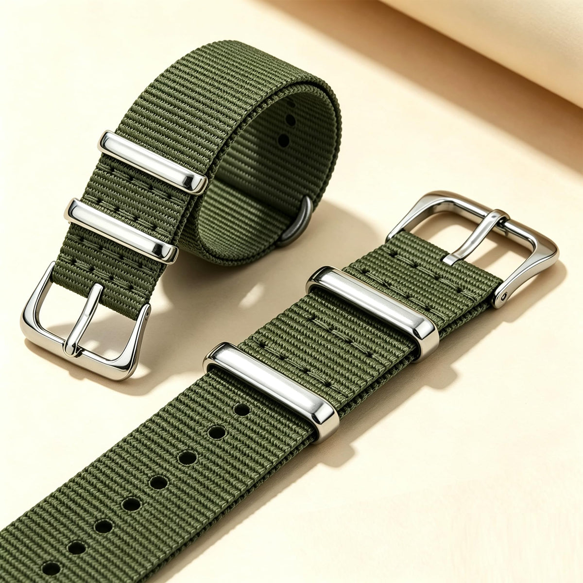 Nylon Watch Band with Stainless Steel Silver Buckle V656