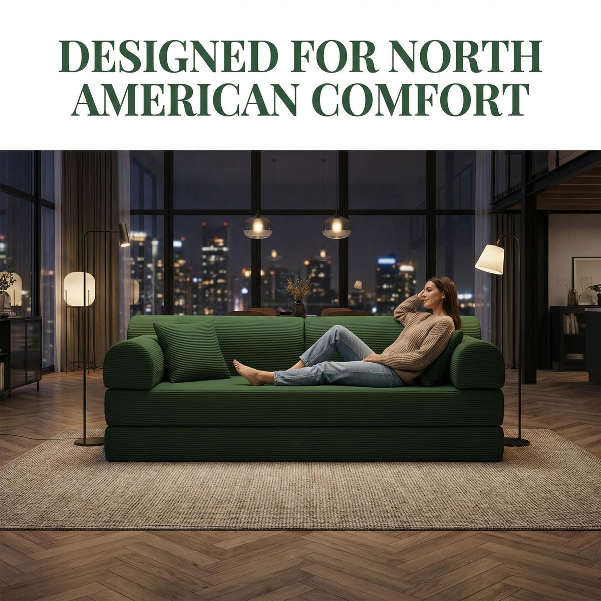Light Gray Corduroy Convertible Sofa Bed D232008