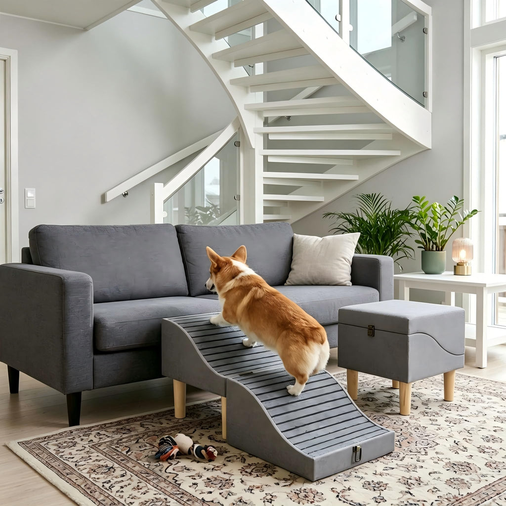 Foldable Pet Stair 2-in-1 Gray E624