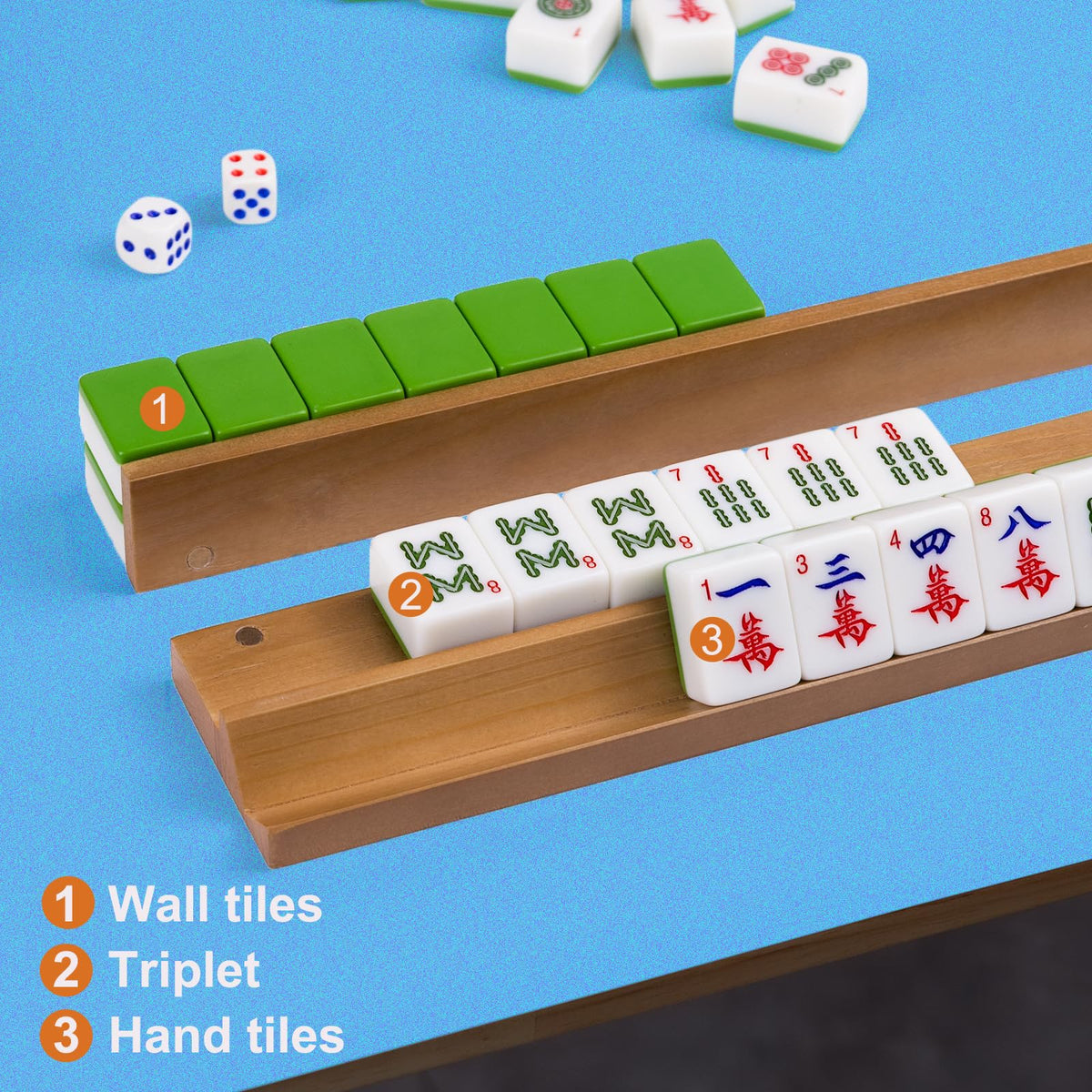 Wooden Mahjong Racks Set with Magnetic Pushers, 4 Racks & 4 Pushers B522