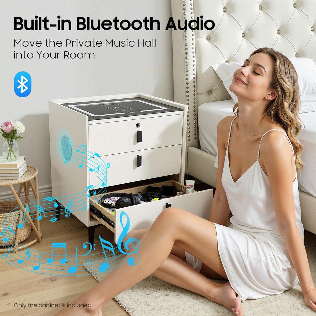 LED Nightstand with Charging Station and Drawers N723