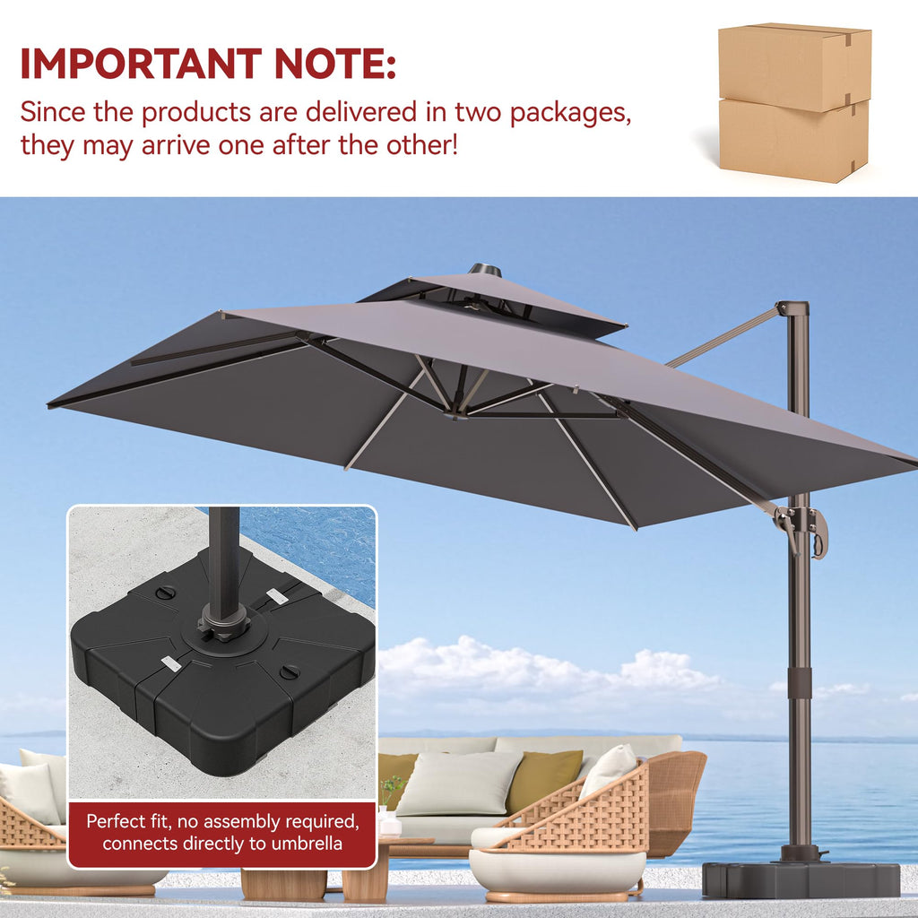 9' X 12' Grey Cantilever Patio Umbrella with Base U754