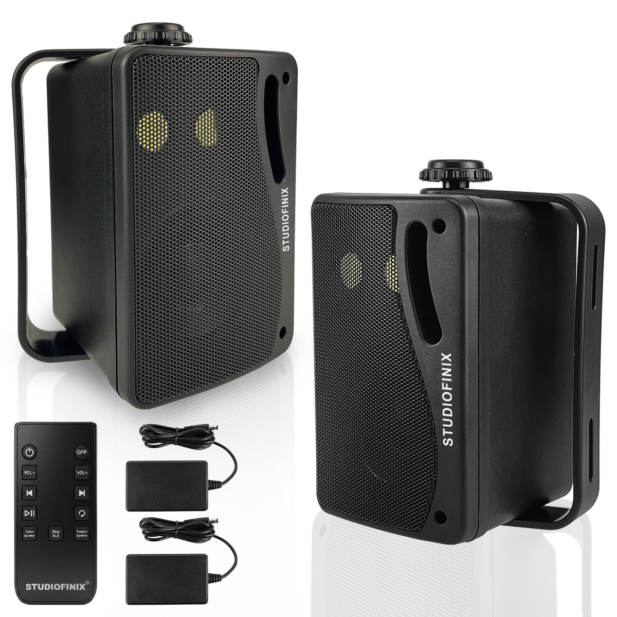 3.5 Inch Indoor Outdoor Wall Mounted Bluetooth Speakers, 200W 3-Way Waterproof, Black, 2 Pack W524
