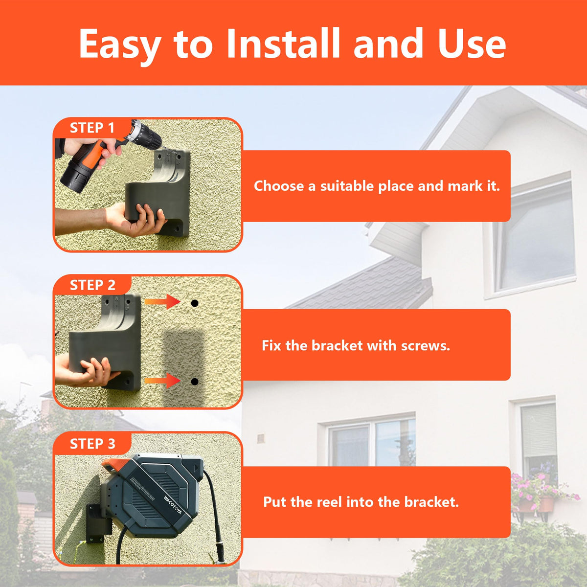Retractable Garden Hose Reel, 5/8 in x100 ft Heavy Duty Wall Mount U63045