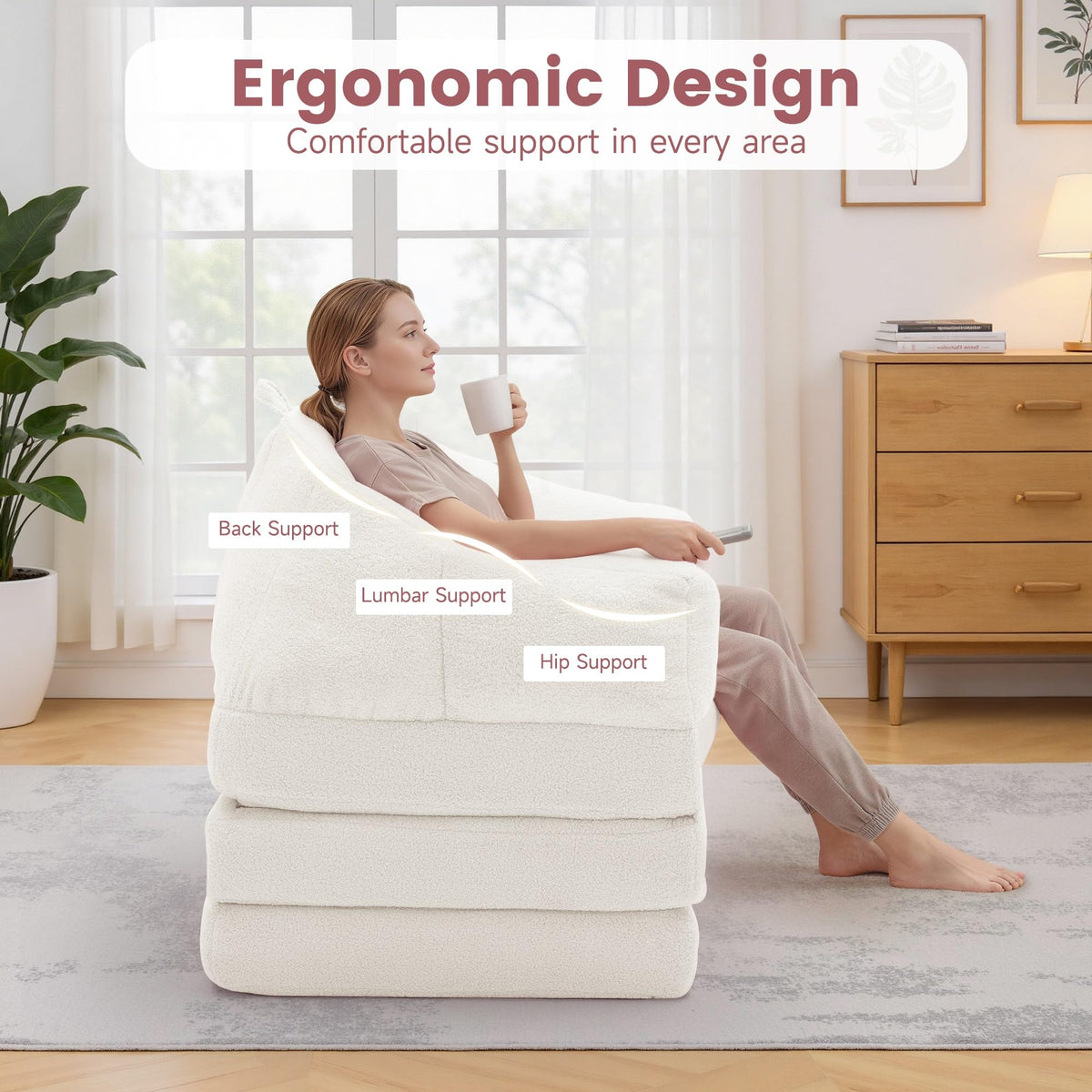 Beige 2 in 1 Convertible Sleeper Sofa Bed X747