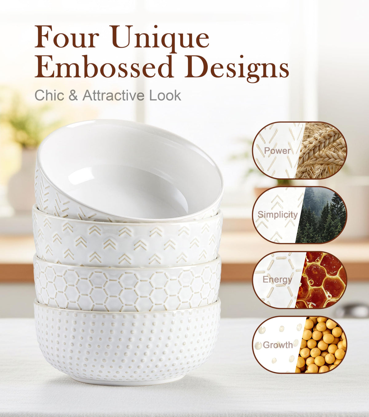 26 oz Ceramic Cereal Bowls Set of 4 H320530