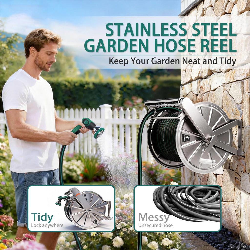 Stainless Steel Wall Mount Garden Hose Reel K29076