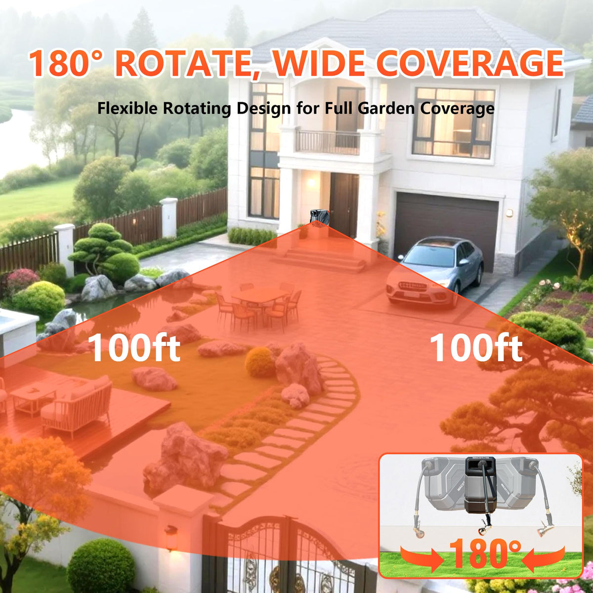 Retractable Garden Hose Reel, 5/8 in x100 ft Heavy Duty Wall Mount U63045