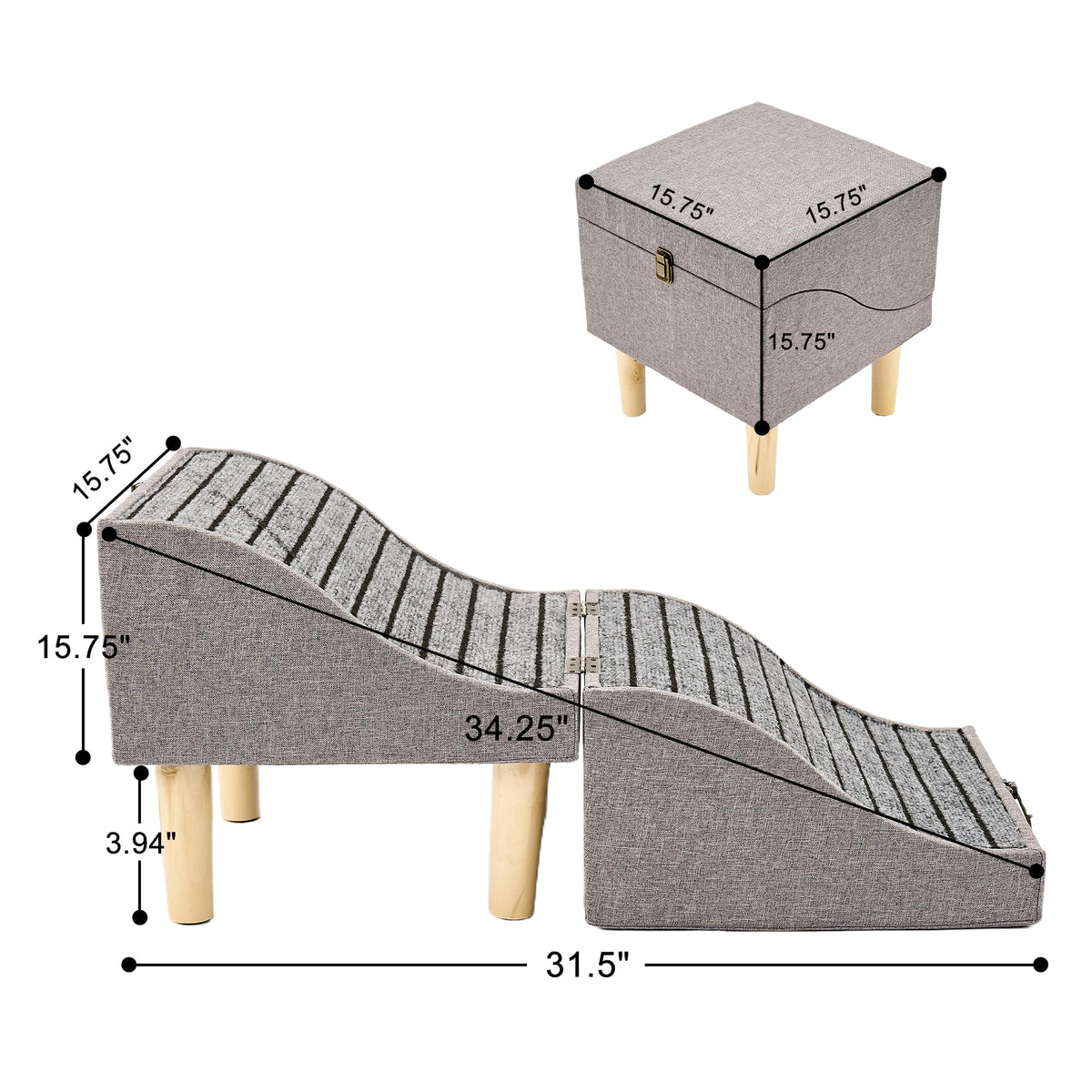 Foldable Pet Stair 2-in-1 Gray E624