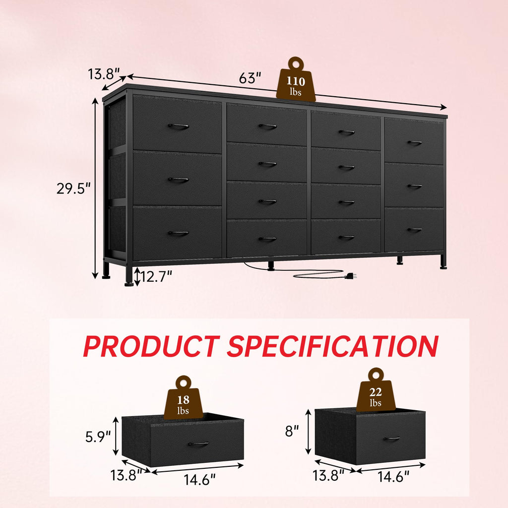 Black 14 Drawer Fabric TV Stand L791