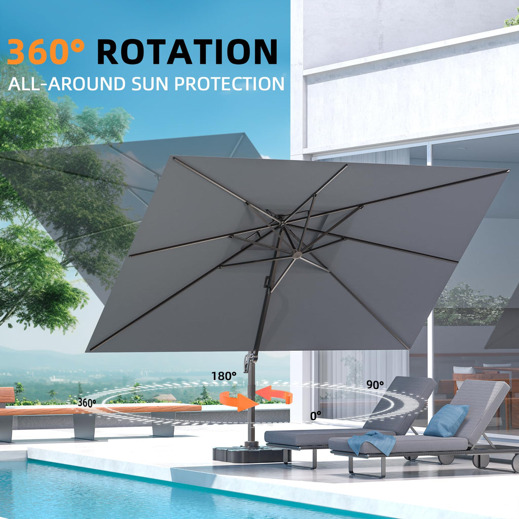 9' X 12' Grey Cantilever Patio Umbrella with Base U754