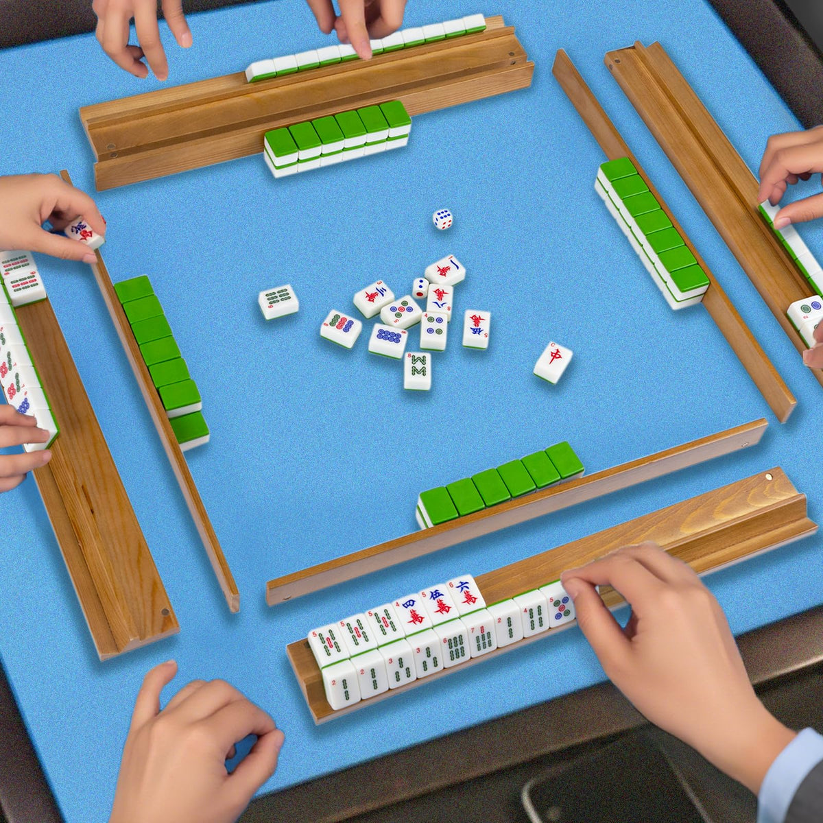 Wooden Mahjong Racks Set with Magnetic Pushers, 4 Racks & 4 Pushers B522
