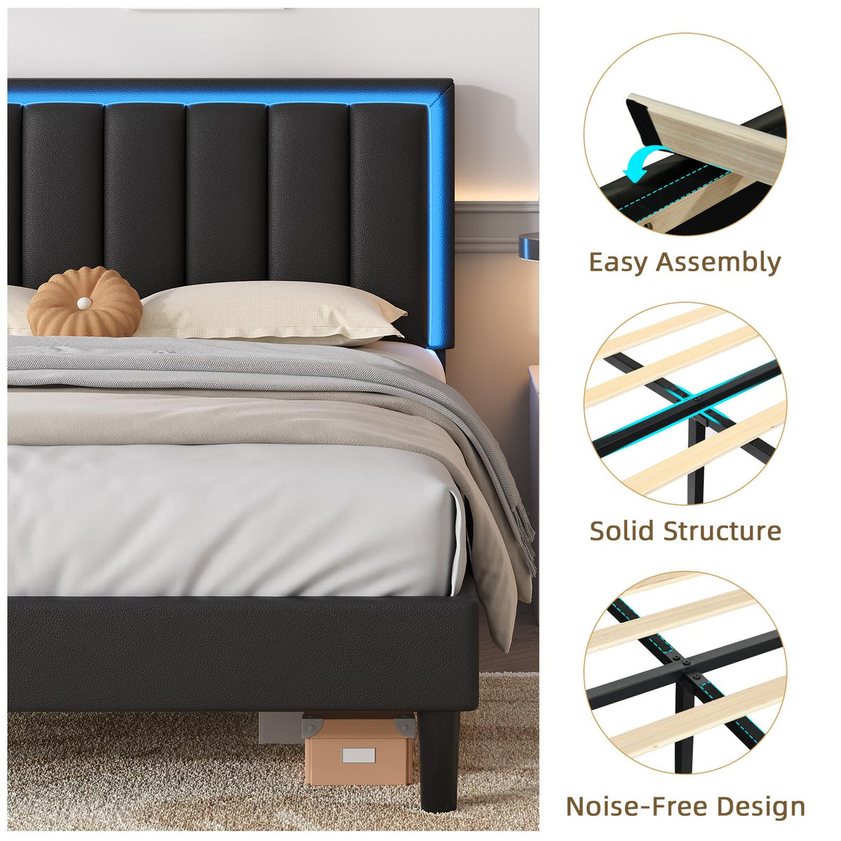 Black Full Bed Frame with PU Headboard R977587