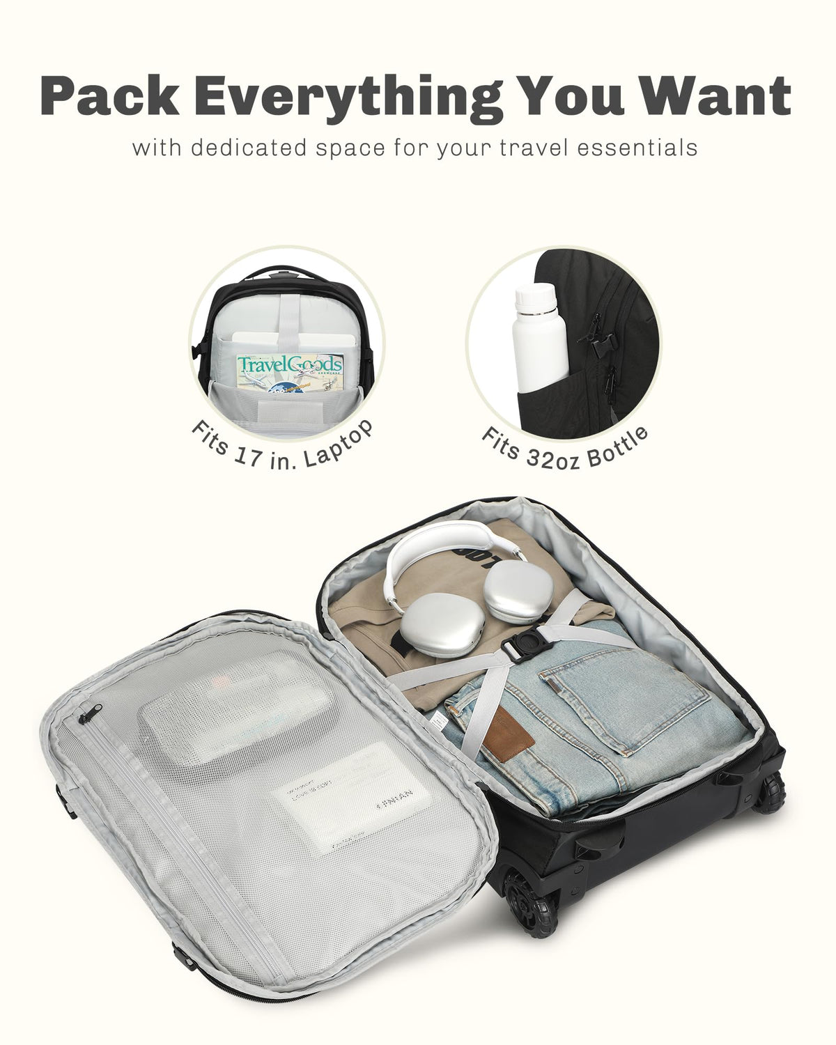 Rolling Backpack with Wheels 43L with Waist Pack Y718