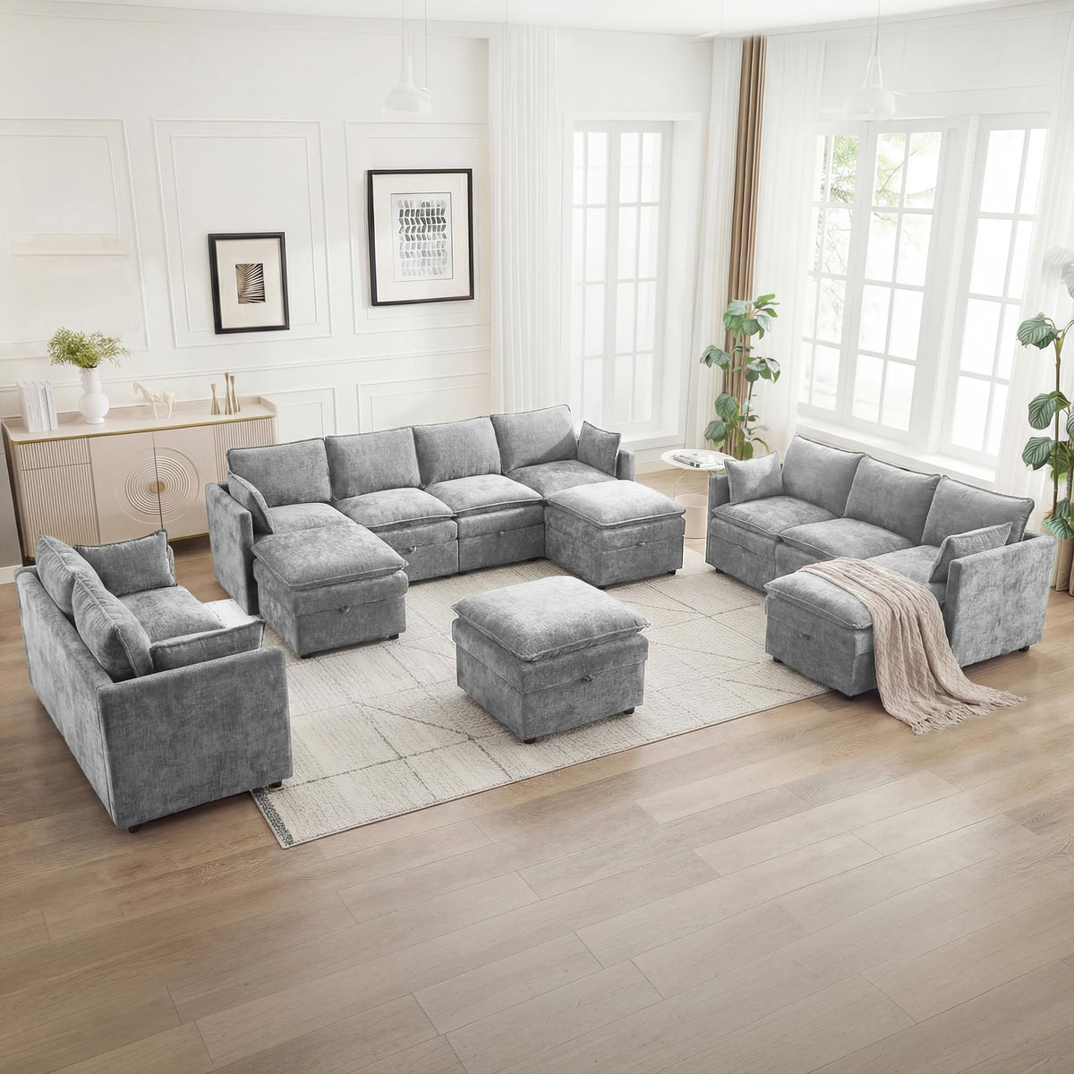 Light Grey Chenille 2 Seater Loveseat Sofa with Storage J442862