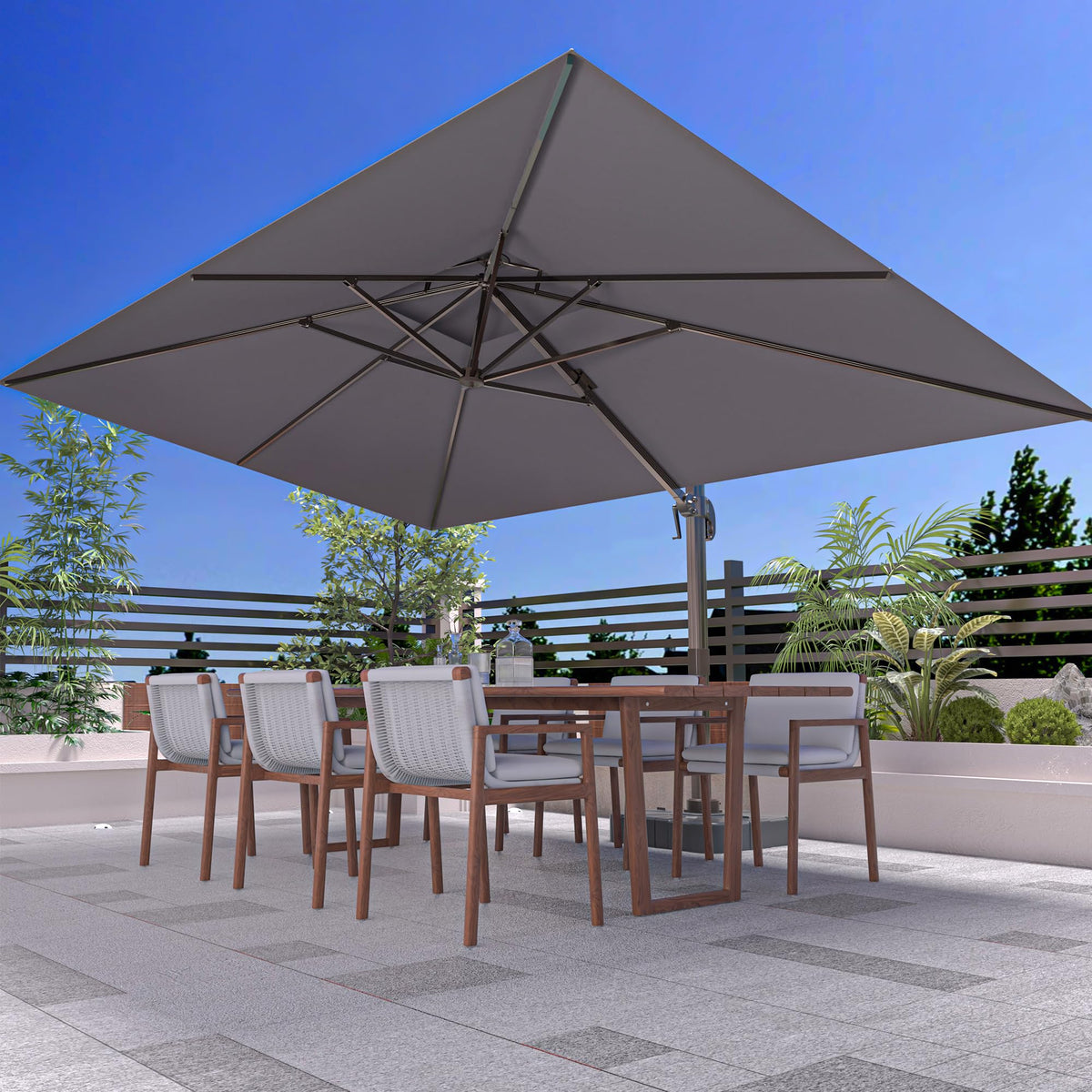 9' X 12' Grey Cantilever Patio Umbrella with Base U754