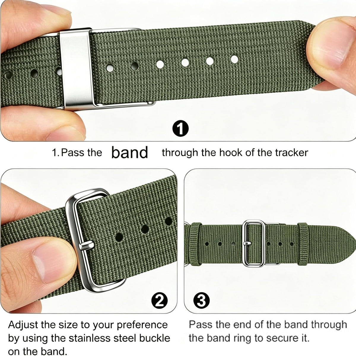 Nylon Watch Band with Stainless Steel Silver Buckle V656