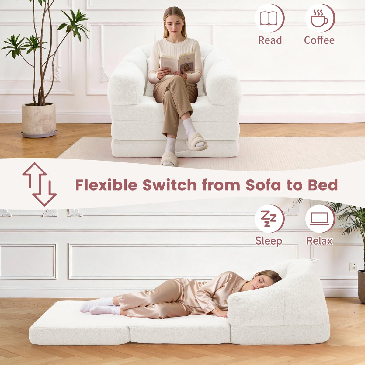 Beige 2 in 1 Convertible Sleeper Sofa Bed X747