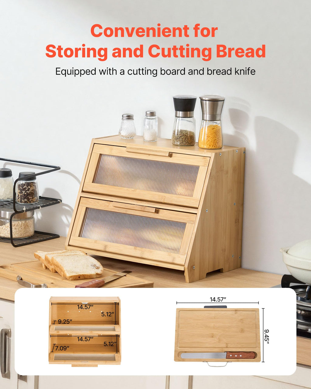 Large Capacity Bamboo Bread Box T379061