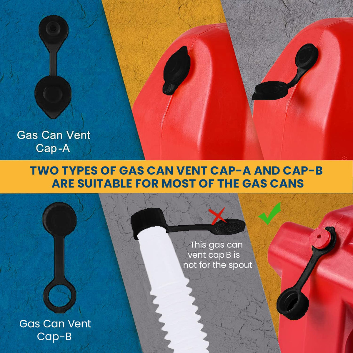Gas Can Spout Replacement with Gasket, Stopper, Collar Caps and Vent Caps, Pack of 3 P648