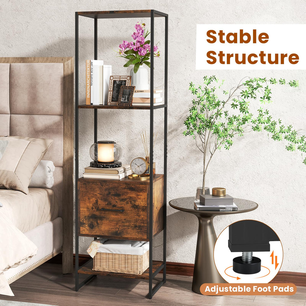5-Tier Bookshelf with Drawer Narrow Bookcase W6338