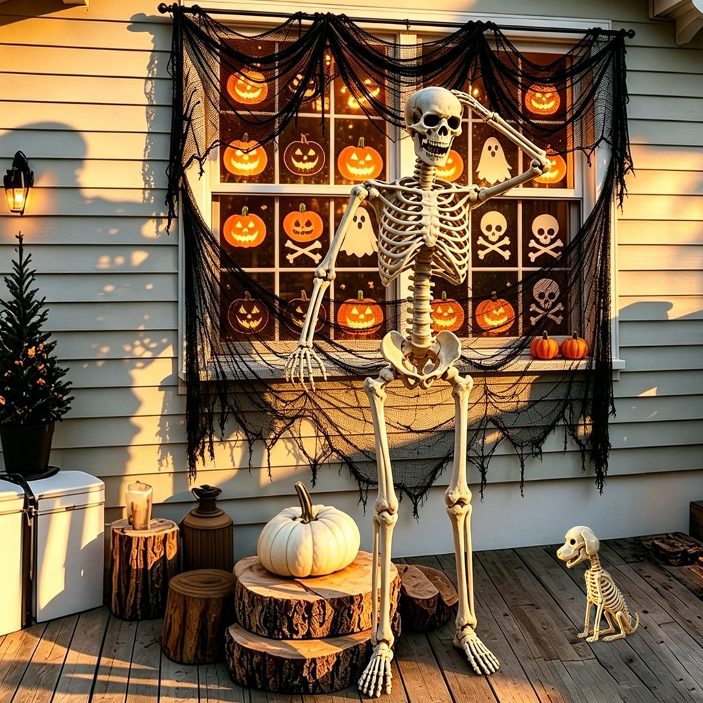 Life Size Posable Skeleton with Dog & Creepy Cloth M68048