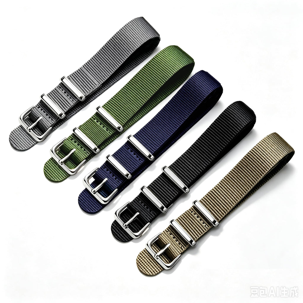 Nylon Watch Band with Stainless Steel Silver Buckle V656