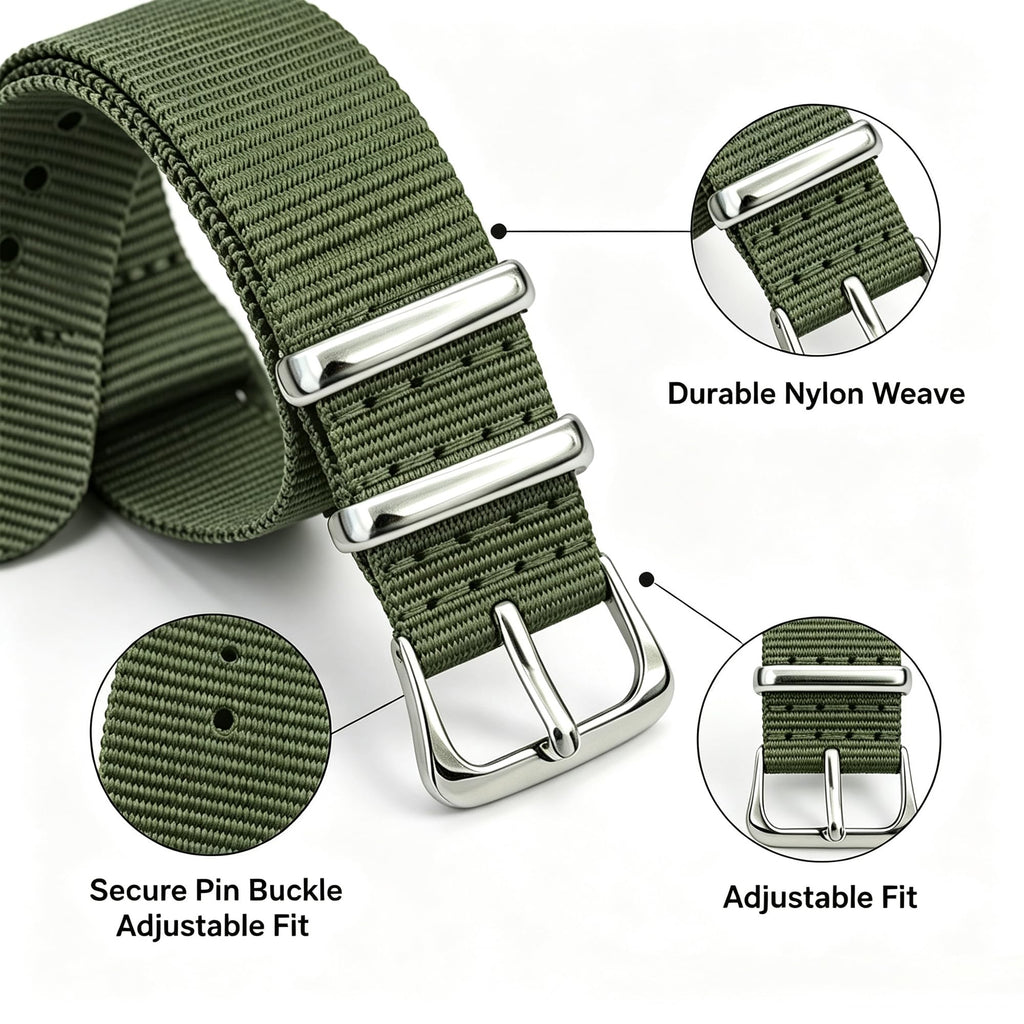 Nylon Watch Band with Stainless Steel Silver Buckle V656