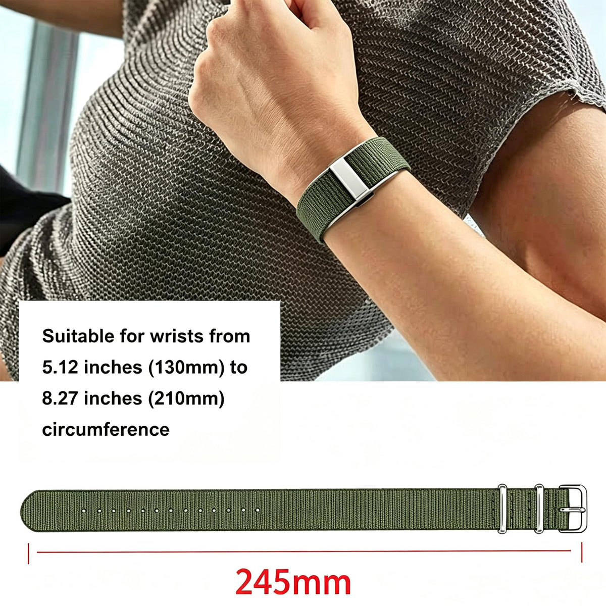 Nylon Watch Band with Stainless Steel Silver Buckle V656