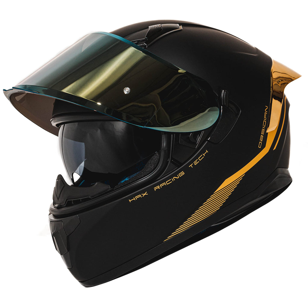 Full Face Dual Visor Adult Motorcycle Helmet Matte Black Gold J52860