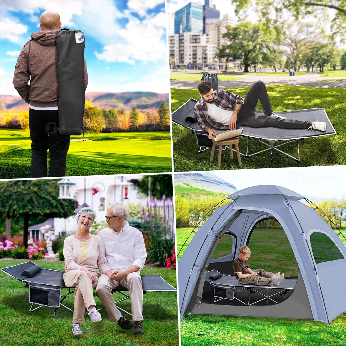 Folding Lightweight Portable Heavy Duty Travel Cot with Large Pocket B8400