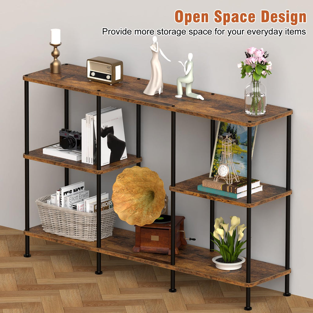 Brown 3 Tier Wood TV Stand with Storage Shelf X2481