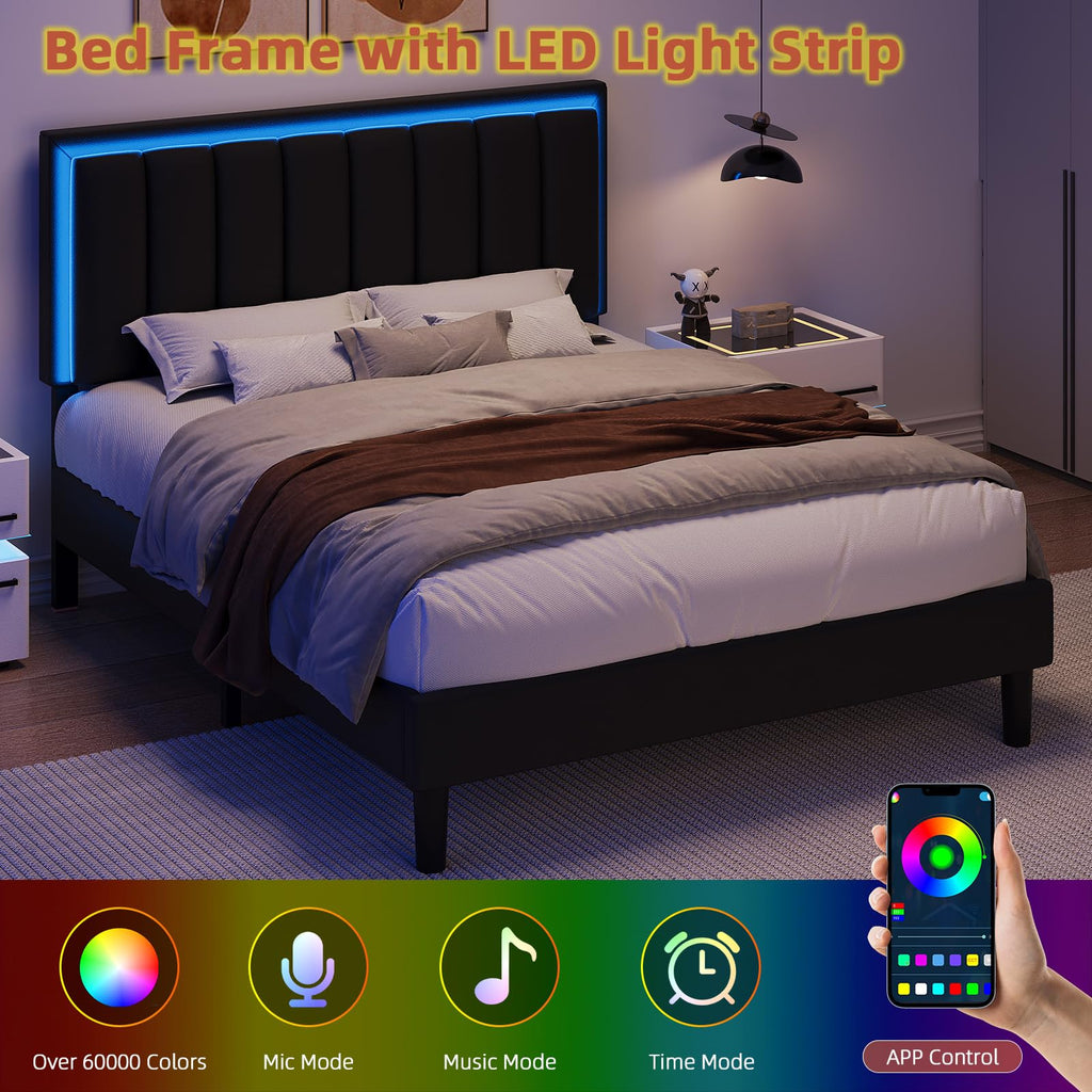 Black Full Bed Frame with PU Headboard R977587