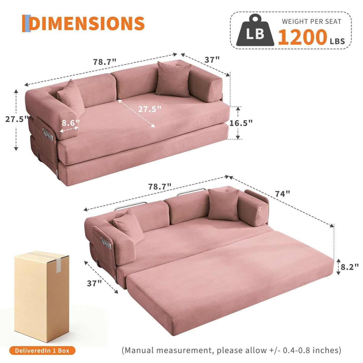 5-in-1 Convertible Sleeper Sofa Bed R671