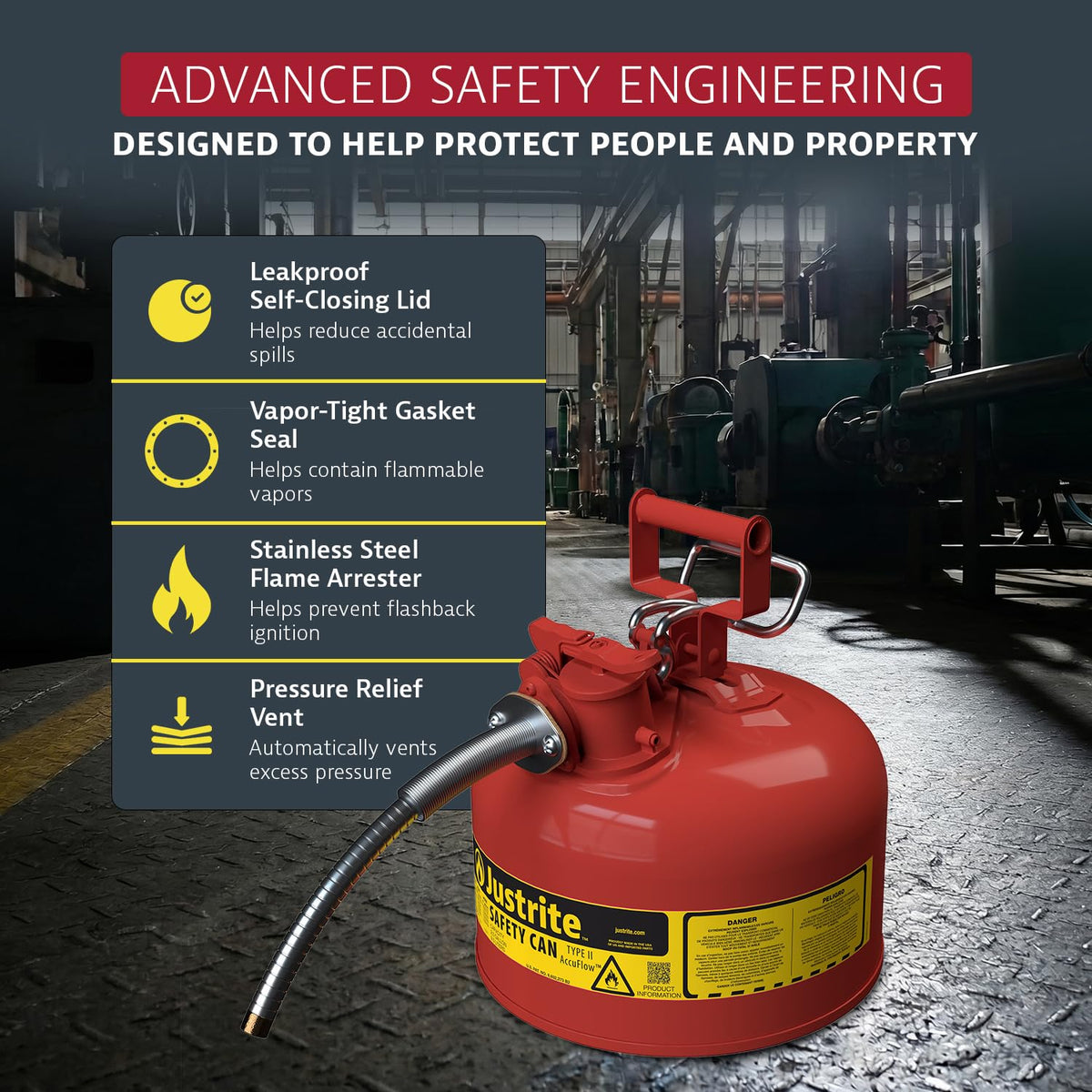 Red Galvanized Steel Gasoline Safety Can H38985