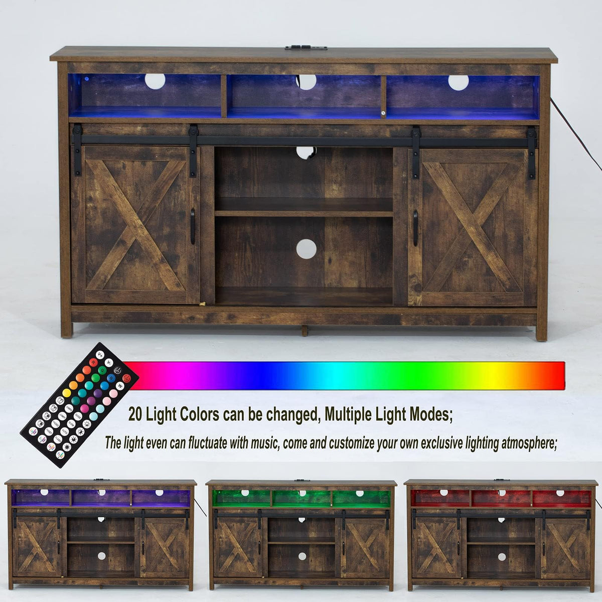 57In Wooden Farmhouse TV Stand with Sliding Barn Door W5147