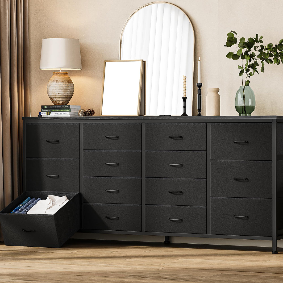 Black 14 Drawer Fabric TV Stand L791