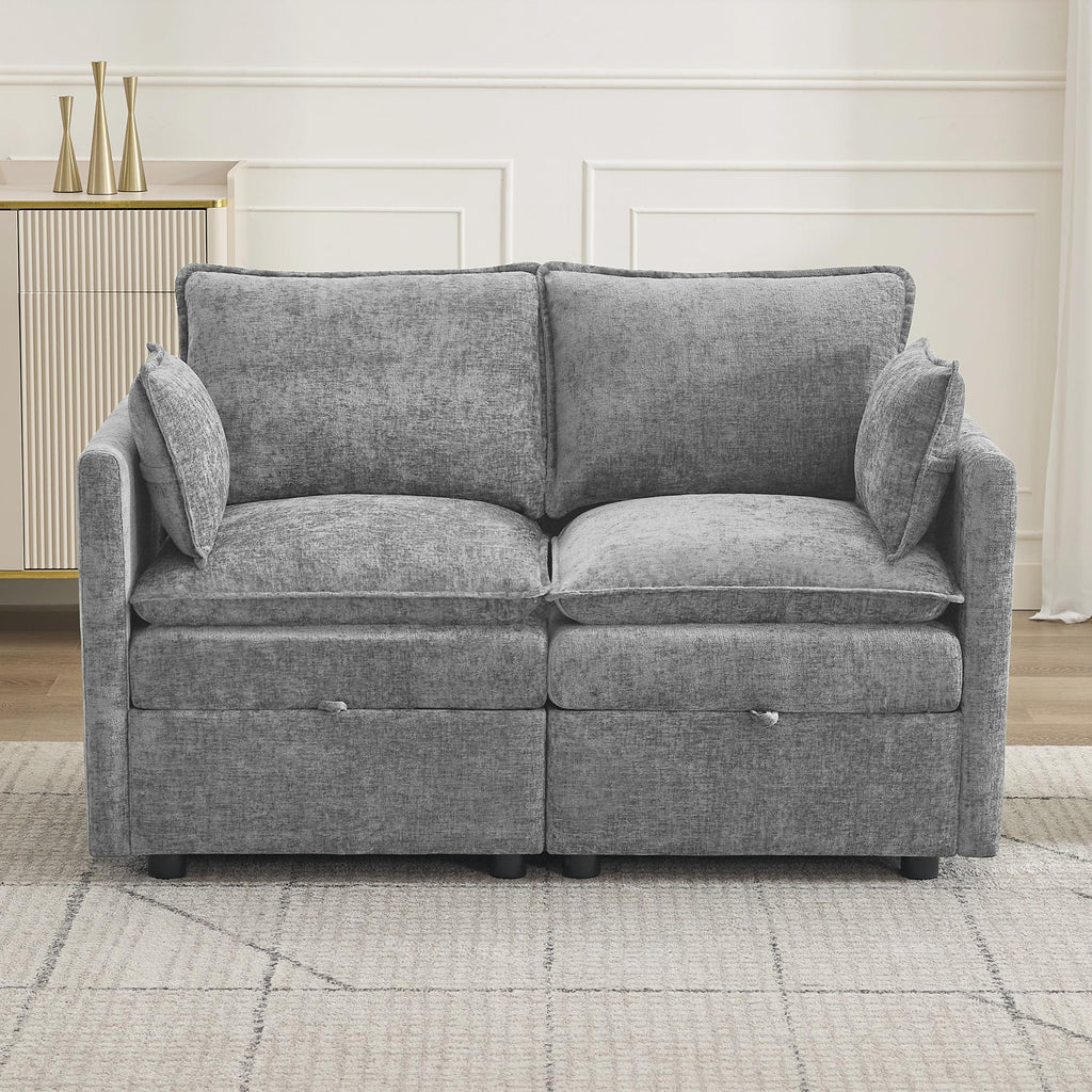 Light Grey Chenille 2 Seater Loveseat Sofa with Storage J442862