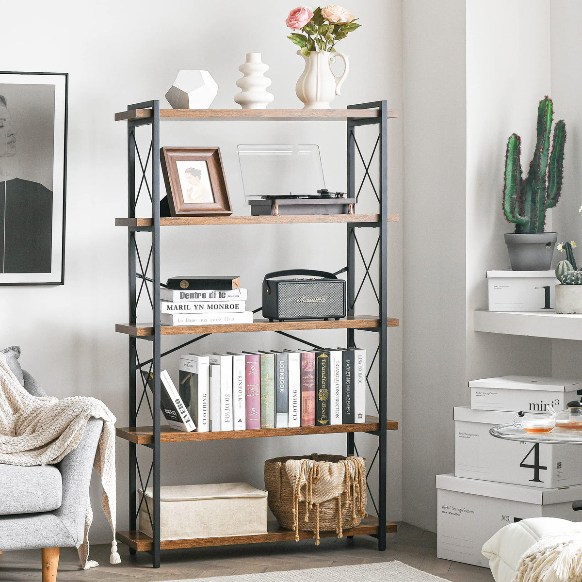 5-Tier Industrial Bookshelf with Metal Frame K229