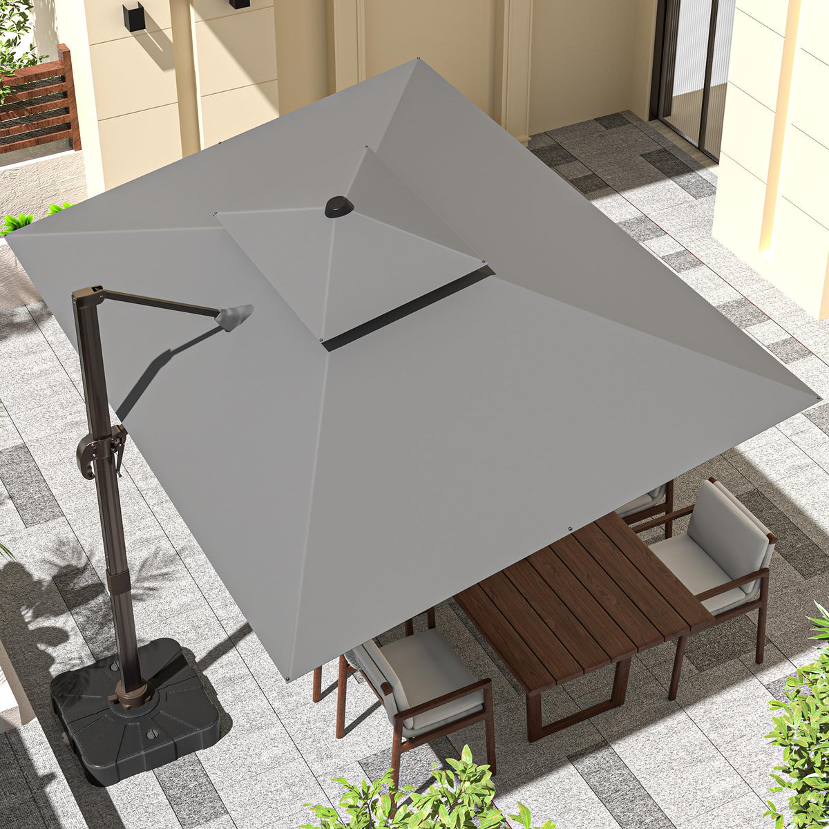9' X 12' Grey Cantilever Patio Umbrella with Base U754
