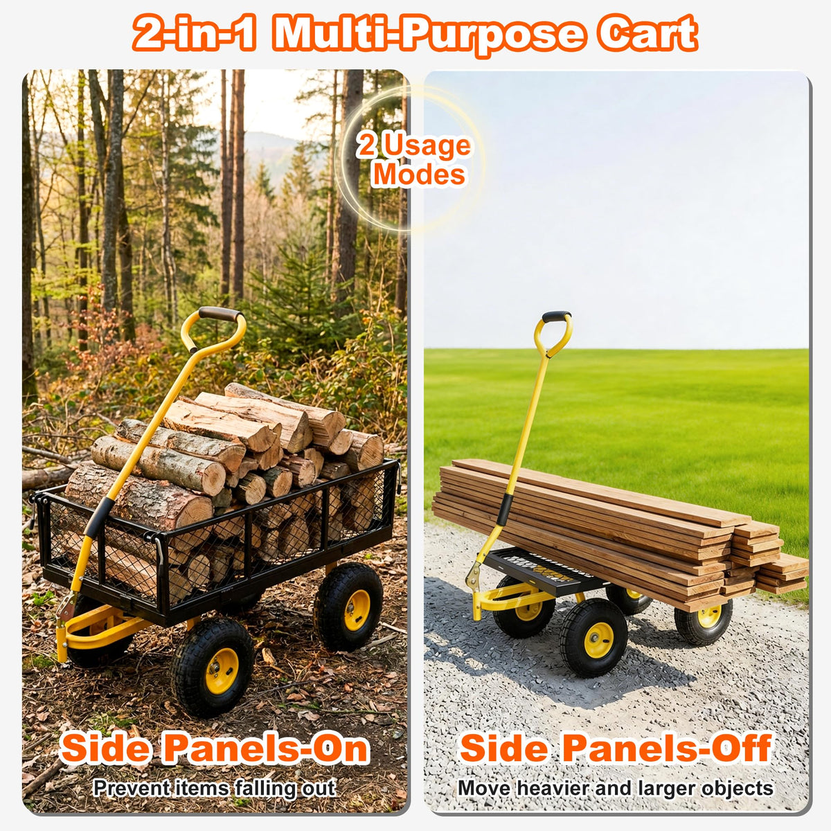 Heavy Duty Steel Garden Cart with Handle & 10" All Terrain Tires Z2366