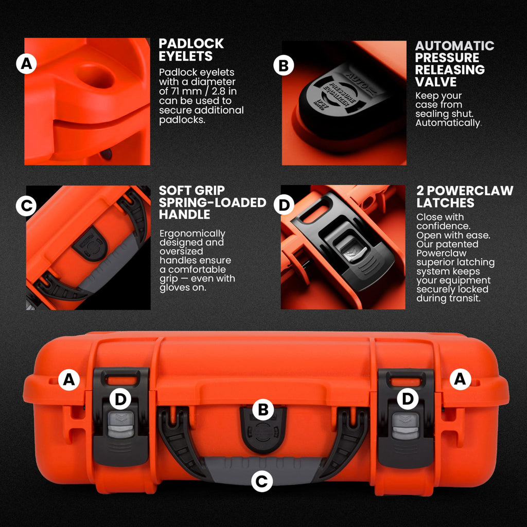Orange Waterproof Camera Hard Case with Cubed Foam Z708