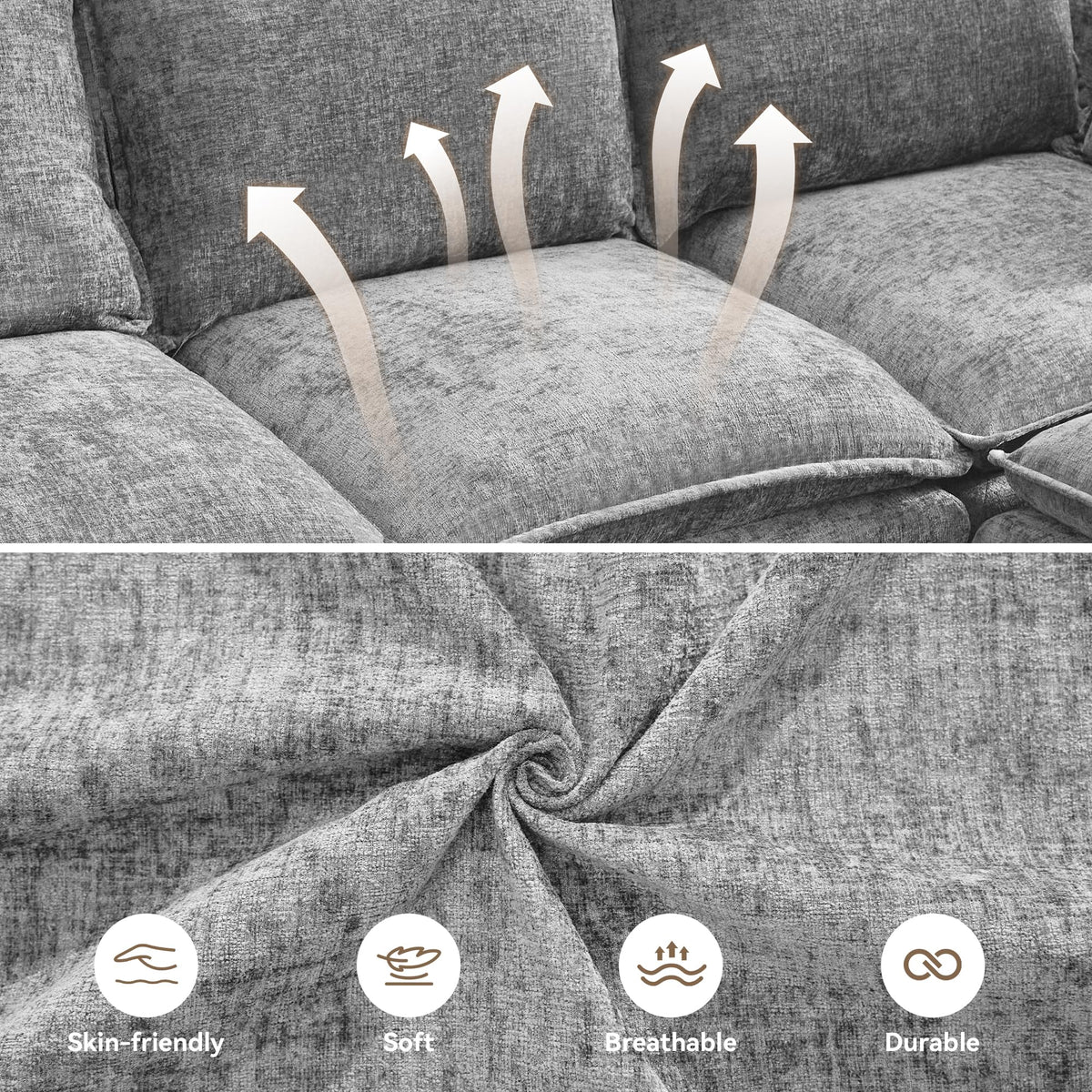 Light Grey Chenille 2 Seater Loveseat Sofa with Storage J442862
