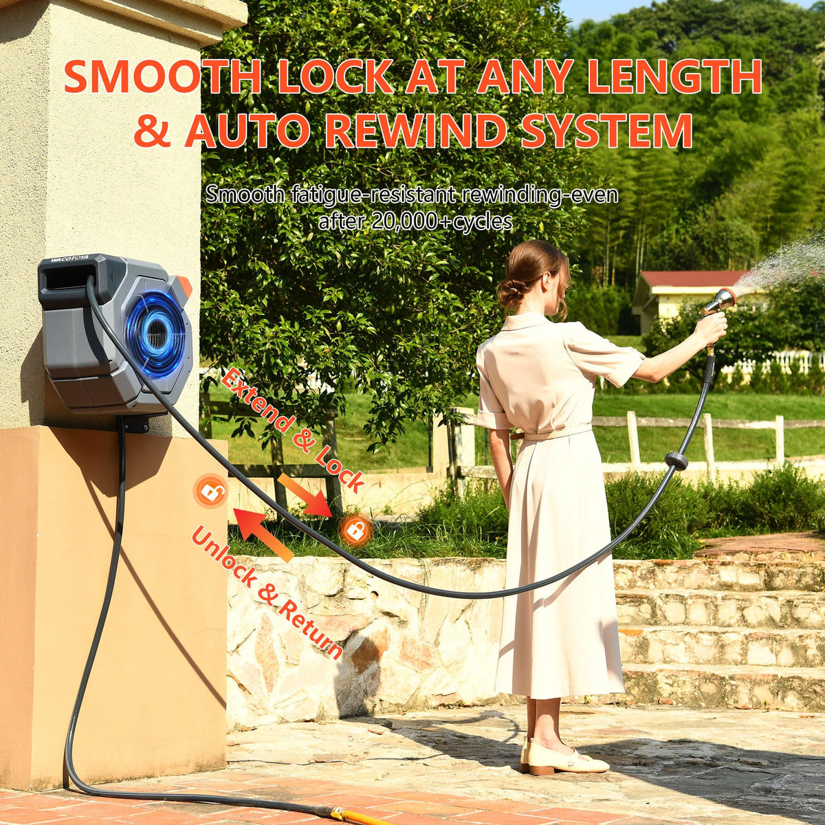 Retractable Garden Hose Reel, 5/8 in x100 ft Heavy Duty Wall Mount U63045